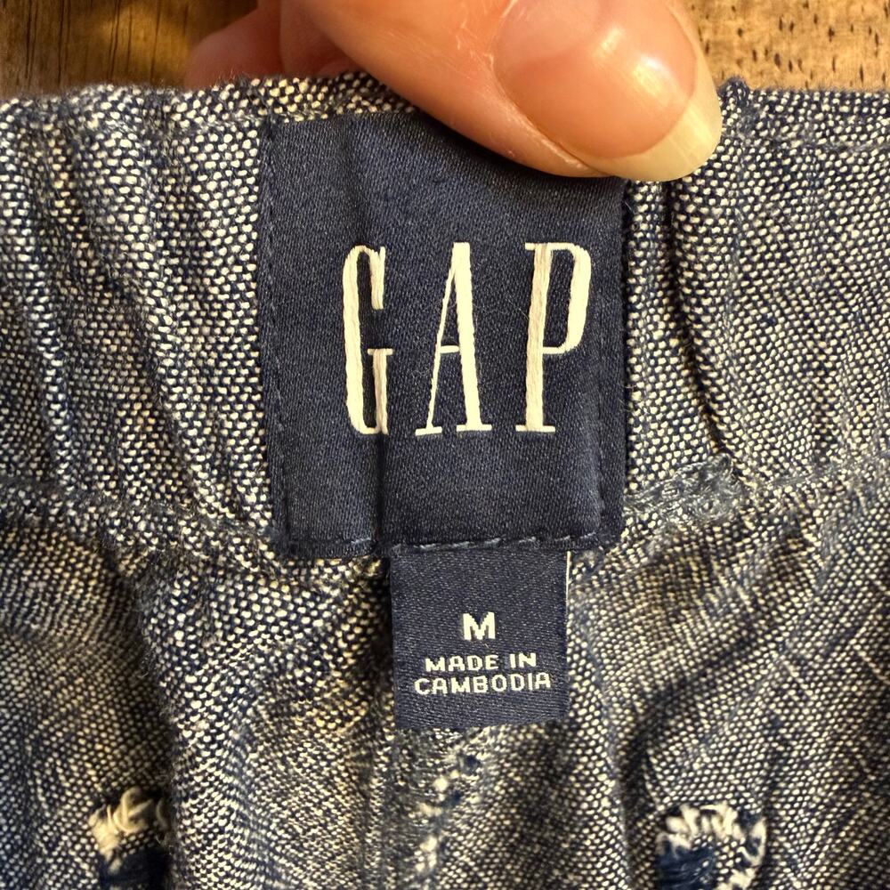Gap Linen Blend Pull-On Pants Cropped High Rise Vacation Blue Women's Medium - Picture 3 of 10